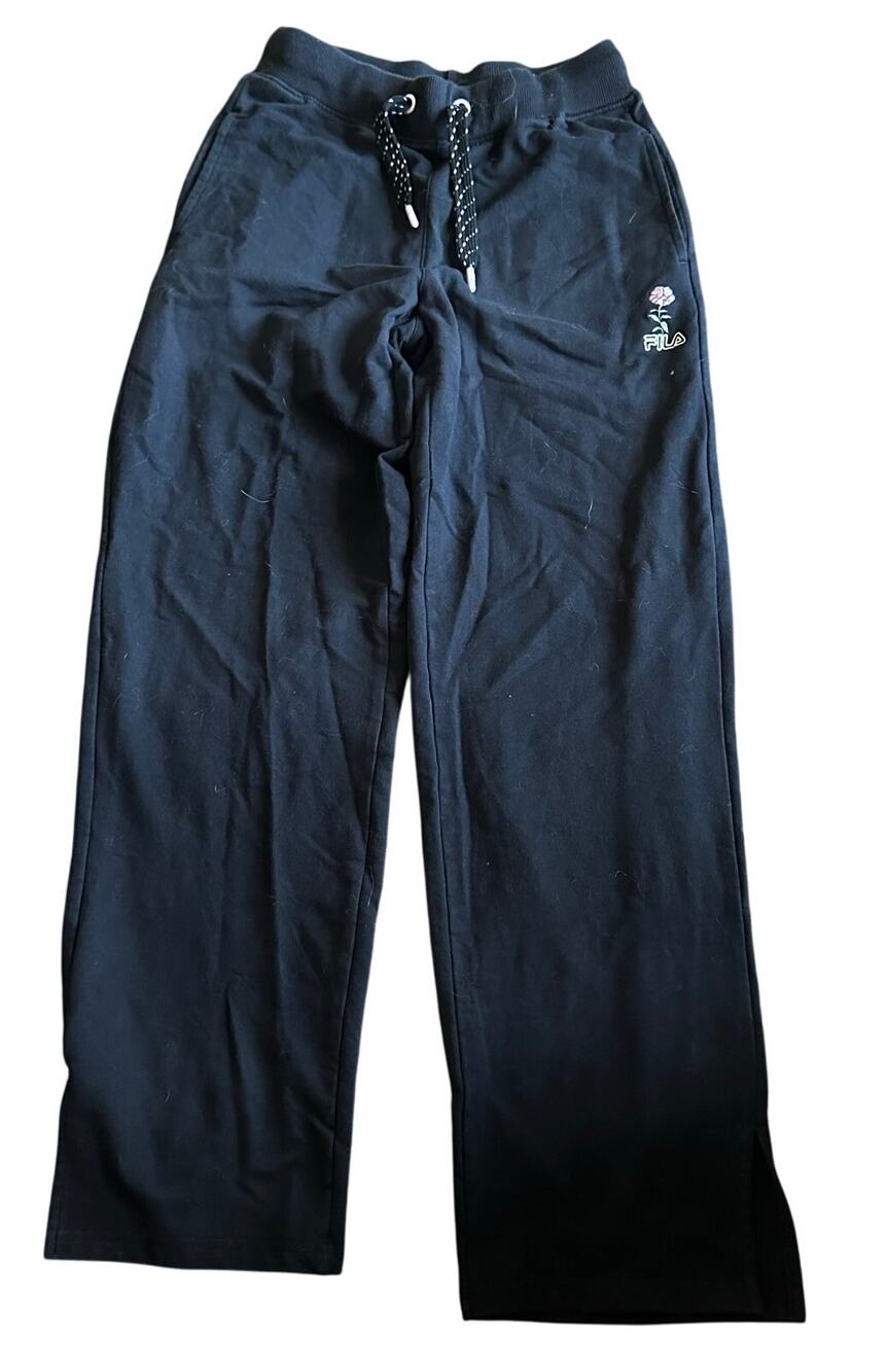 EUC Girls Fila Black Straight Leg Athletic Pants with floral logo L(14/16)